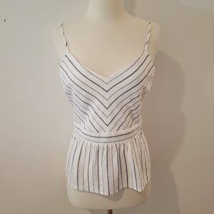 Monteau Peplum White & Navy Stripe Linen Tank